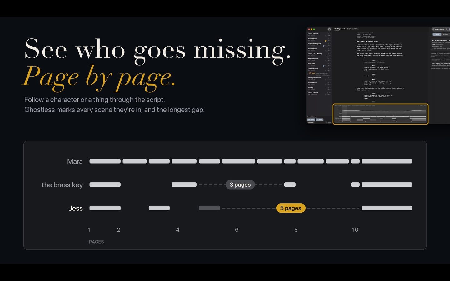 Follow a character or object through the script
