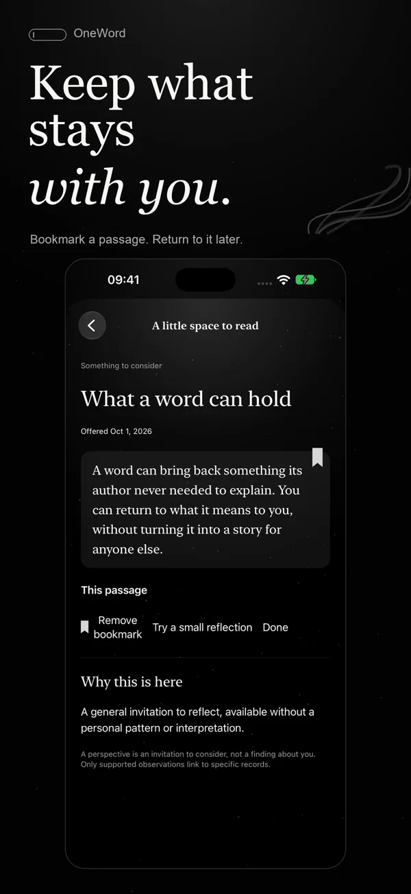Keep what stays with you: a bookmarked passage in a reflection