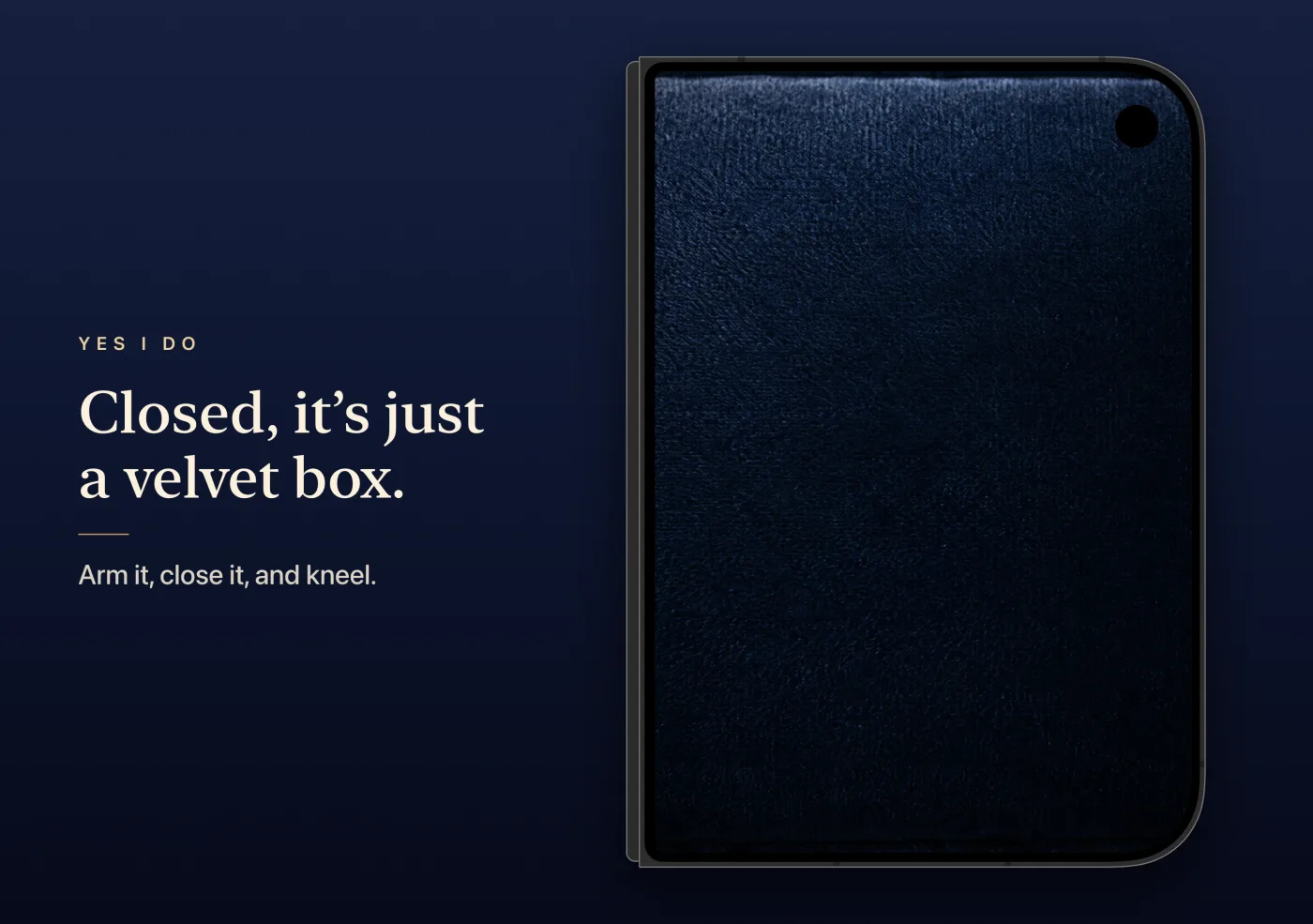 Closed, it's just a velvet box: the outer display of iPhone Duo shows the velvet top of the box